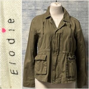 Elodie Olive Utility Field Jacket Large Zip Pockets Drawstring Waist